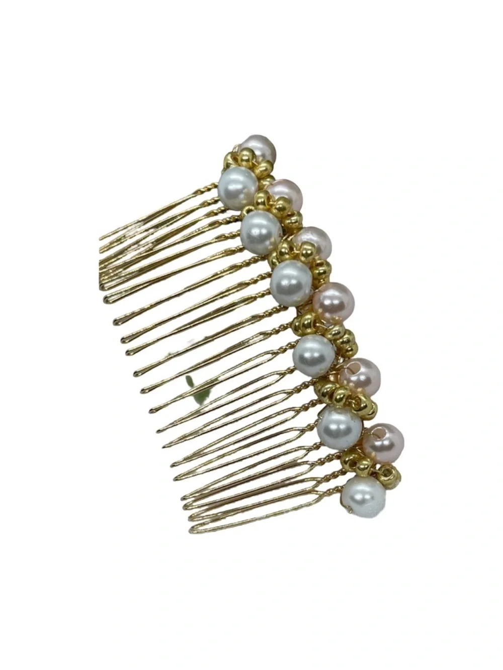 Gold Light Pink Pearl Hair Comb - Women Accessories FINAL PRICE DROP